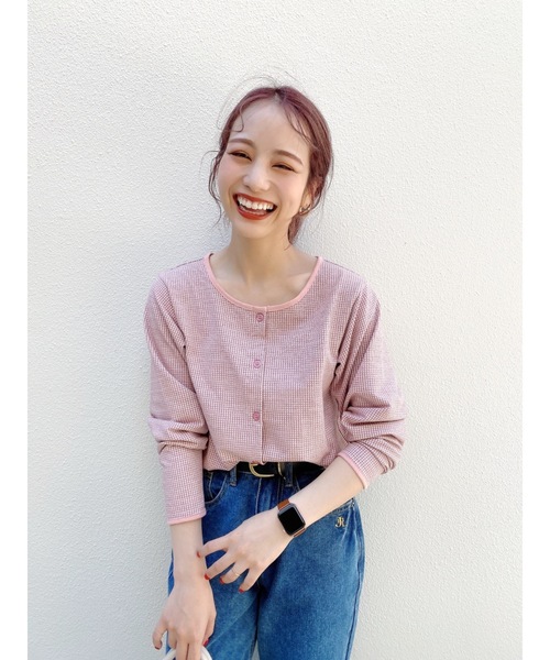 jumelle（ジュメロ）の「チェックカーディガン（カーディガン/ボレロ・レディース・ブラック/ピンク・FREE）」の3枚目の写真