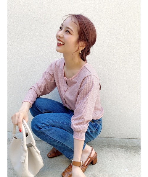 jumelle（ジュメロ）の「チェックカーディガン（カーディガン/ボレロ・レディース・ブラック/ピンク・FREE）」の9枚目の写真