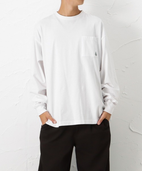Woods(ウッズ)の「ポケットワンポイント刺繍 バックプリント ロングスリーブTシャツ(Tシャツ/カットソー・メンズ・ホワイト/ブラック/グレー・M/L/XL)」の2枚目の写真