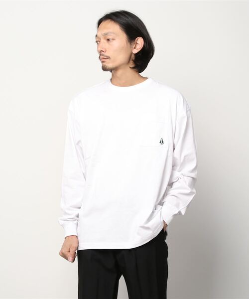 Woods(ウッズ)の「ポケットワンポイント刺繍 バックプリント ロングスリーブTシャツ(Tシャツ/カットソー・メンズ・ホワイト/ブラック/グレー・M/L/XL)」の8枚目の写真