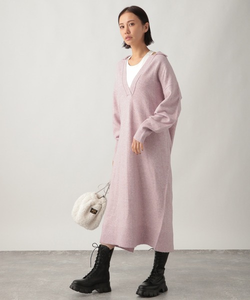 Ezick（エジック）の「スキッパーニットワンピース（ワンピース・レディース・ブラック/ピンク・FREE）」の5枚目の写真