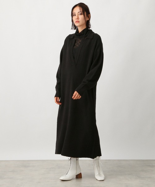 Ezick（エジック）の「スキッパーニットワンピース（ワンピース・レディース・ブラック/ピンク・FREE）」の10枚目の写真