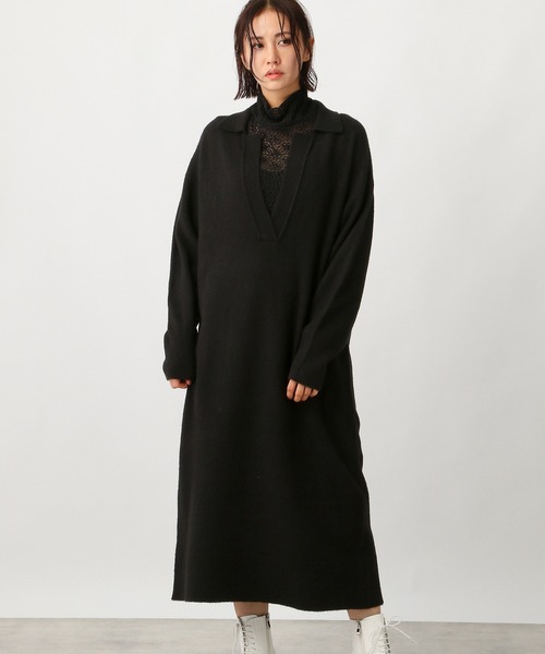 Ezick（エジック）の「スキッパーニットワンピース（ワンピース・レディース・ブラック/ピンク・FREE）」の13枚目の写真