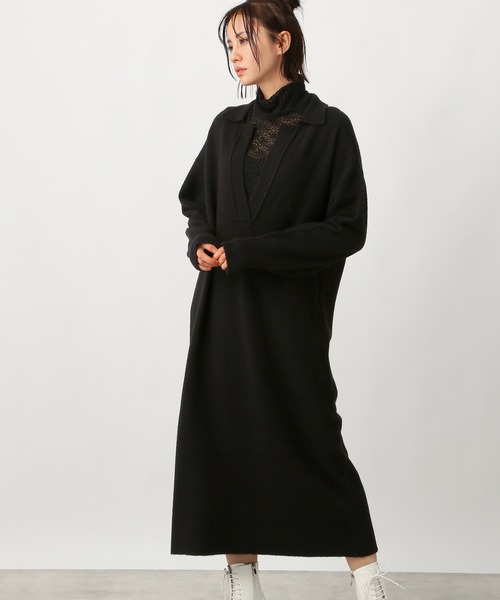 Ezick（エジック）の「スキッパーニットワンピース（ワンピース・レディース・ブラック/ピンク・FREE）」の16枚目の写真