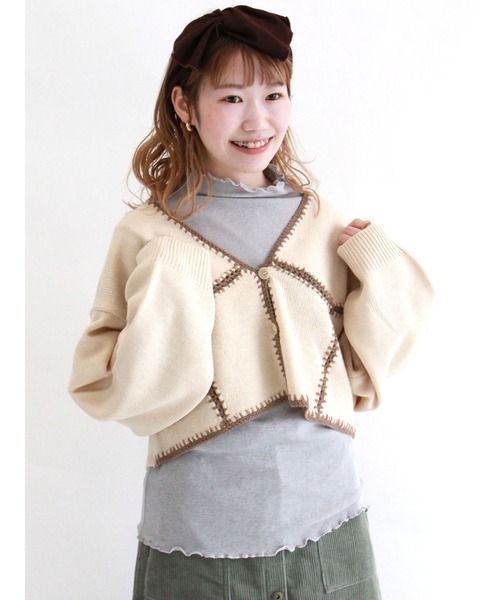 ehka sopo(エヘカソポ)の「かぎ針編みパッチワークカーディガン(カーディガン/ボレロ・レディース・ブラウン/グリーン/キナリ・フリ-)」の7枚目の写真