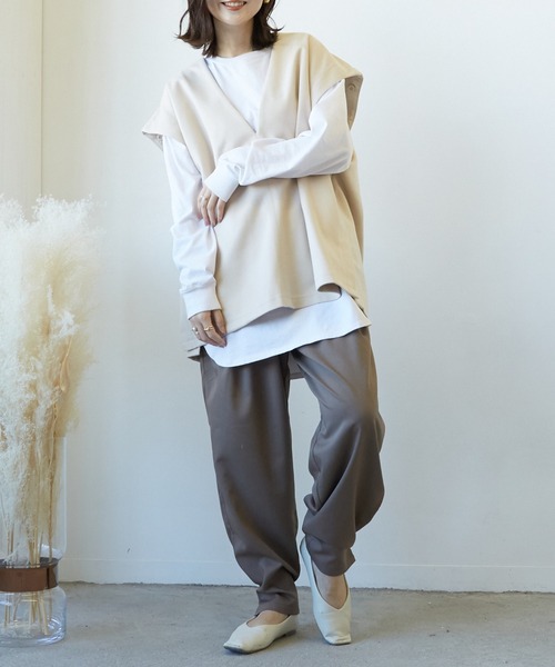 Wefst（ウェスト）の「【Wefst】T/R/puツイル2wayパンツ（その他パンツ・レディース・ブラック/ベージュ系その他/カーキ/グレイッシュベージュ・FREE）」の3枚目の写真