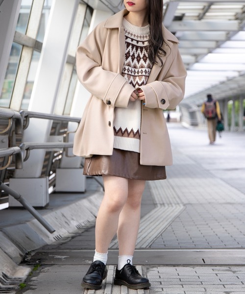 PairPair（ペアペア）の「ステンカラーショートコート(ユニセックス)（ステンカラーコート・レディース・モカ/ライトベージュ・MEDIUM/LARGE）」の10枚目の写真