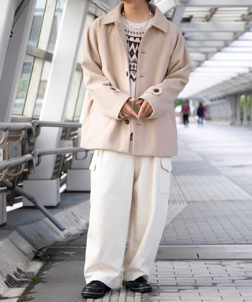 PairPair（ペアペア）の「ステンカラーショートコート(ユニセックス)（ステンカラーコート・レディース・モカ/ライトベージュ・MEDIUM/LARGE）」の13枚目の写真