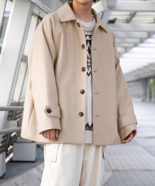 PairPair（ペアペア）の「ステンカラーショートコート(ユニセックス)（ステンカラーコート・レディース・モカ/ライトベージュ・MEDIUM/LARGE）」の3枚目の写真