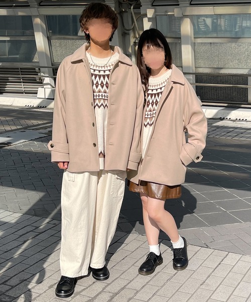 PairPair（ペアペア）の「ステンカラーショートコート(ユニセックス)（ステンカラーコート・レディース・モカ/ライトベージュ・MEDIUM/LARGE）」の11枚目の写真