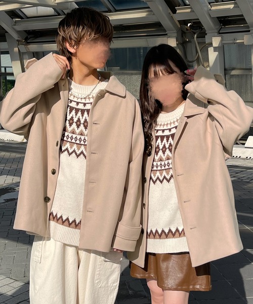 PairPair（ペアペア）の「ステンカラーショートコート(ユニセックス)（ステンカラーコート・レディース・モカ/ライトベージュ・MEDIUM/LARGE）」の16枚目の写真