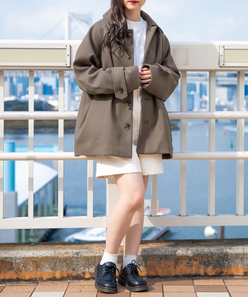 PairPair（ペアペア）の「ステンカラーショートコート(ユニセックス)（ステンカラーコート・レディース・モカ/ライトベージュ・MEDIUM/LARGE）」の19枚目の写真