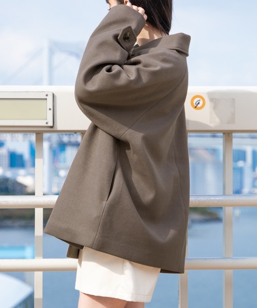 PairPair（ペアペア）の「ステンカラーショートコート(ユニセックス)（ステンカラーコート・レディース・モカ/ライトベージュ・MEDIUM/LARGE）」の14枚目の写真