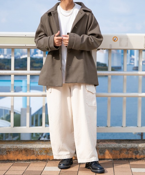 PairPair（ペアペア）の「ステンカラーショートコート(ユニセックス)（ステンカラーコート・レディース・モカ/ライトベージュ・MEDIUM/LARGE）」の6枚目の写真