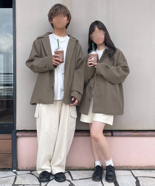 PairPair（ペアペア）の「ステンカラーショートコート(ユニセックス)（ステンカラーコート・レディース・モカ/ライトベージュ・MEDIUM/LARGE）」の15枚目の写真