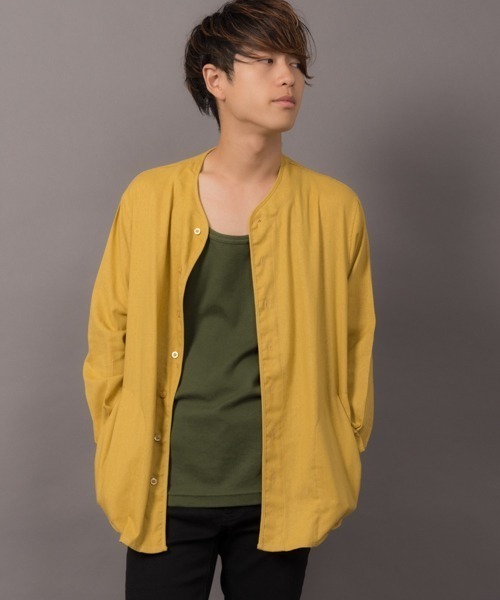 MGV(エムジーヴィー)の「カラー綿麻ノーカラーシャツ(シャツ/ブラウス・メンズ・ブラック/ベージュ/ネイビー/グレー/カーキ/グリーン/ワイン/マスタード・LARGE/SMALL/MEDIUM)」の10枚目の写真