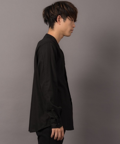 MGV(エムジーヴィー)の「カラー綿麻ノーカラーシャツ(シャツ/ブラウス・メンズ・ブラック/ベージュ/ネイビー/グレー/カーキ/グリーン/ワイン/マスタード・LARGE/SMALL/MEDIUM)」の17枚目の写真