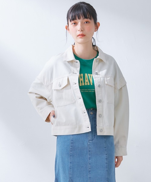 Honeys(ハニーズ)の「ゆるGジャン(デニムジャケット・レディース・ブルー系その他/ブラック/ライトインディゴブルー/アイボリー・L/M/S)」の6枚目の写真