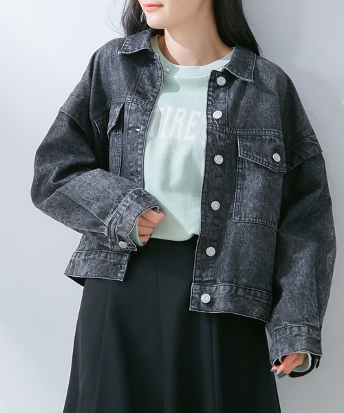 Honeys(ハニーズ)の「ゆるGジャン(デニムジャケット・レディース・ブルー系その他/ブラック/ライトインディゴブルー/アイボリー・L/M/S)」の12枚目の写真