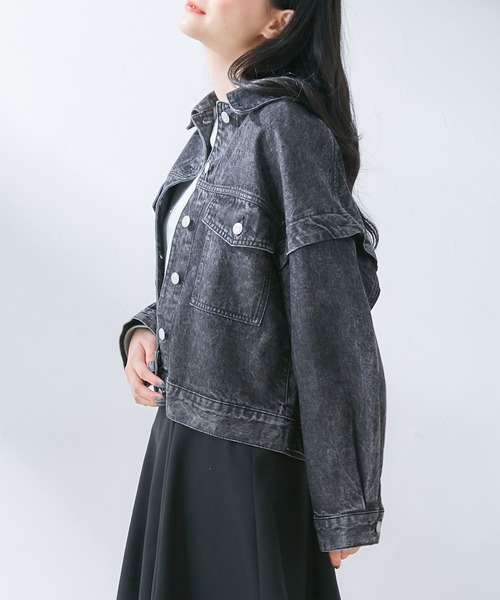 Honeys(ハニーズ)の「ゆるGジャン(デニムジャケット・レディース・ブルー系その他/ブラック/ライトインディゴブルー/アイボリー・L/M/S)」の13枚目の写真