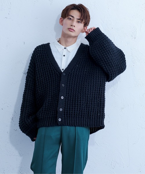 Ellno Loset（エルノロゼット）の「ワッフルカーディガン（カーディガン/ボレロ・メンズ・パープル/ブラック・FREE）」の3枚目の写真