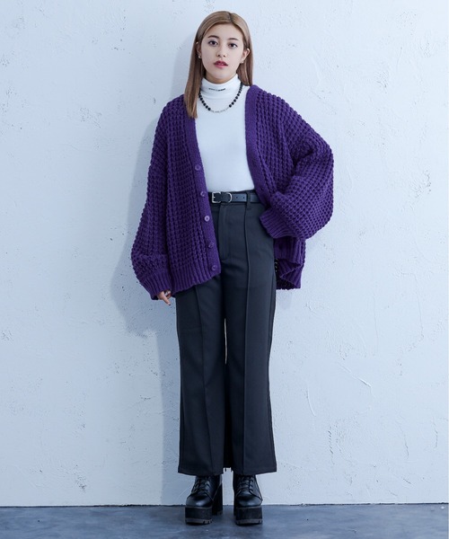 Ellno Loset（エルノロゼット）の「ワッフルカーディガン（カーディガン/ボレロ・メンズ・パープル/ブラック・FREE）」の16枚目の写真