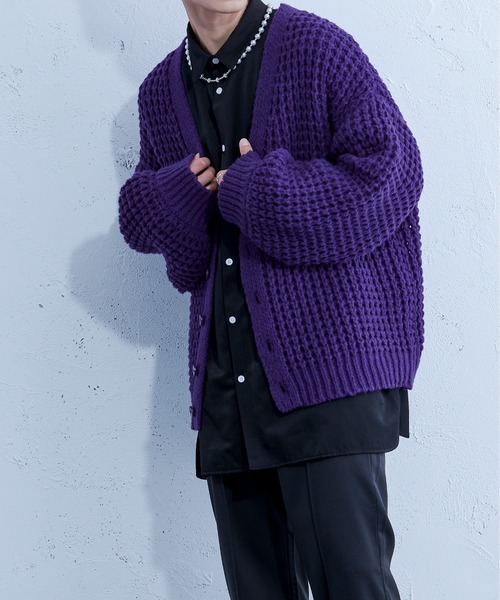 Ellno Loset（エルノロゼット）の「ワッフルカーディガン（カーディガン/ボレロ・メンズ・パープル/ブラック・FREE）」の11枚目の写真