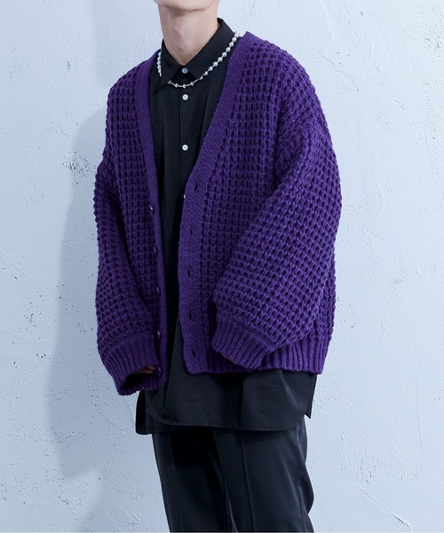 Ellno Loset（エルノロゼット）の「ワッフルカーディガン（カーディガン/ボレロ・メンズ・パープル/ブラック・FREE）」の10枚目の写真