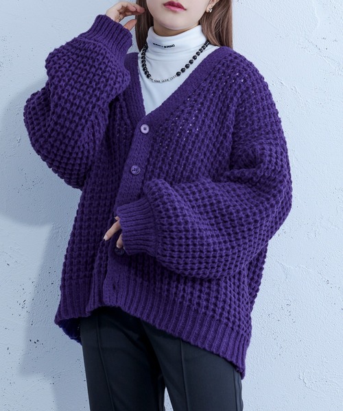 Ellno Loset（エルノロゼット）の「ワッフルカーディガン（カーディガン/ボレロ・メンズ・パープル/ブラック・FREE）」の13枚目の写真