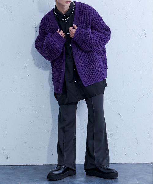Ellno Loset（エルノロゼット）の「ワッフルカーディガン（カーディガン/ボレロ・メンズ・パープル/ブラック・FREE）」の12枚目の写真