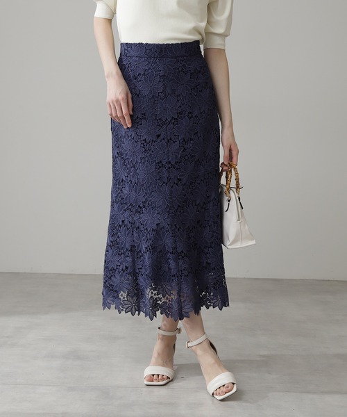 N.（N. Natural Beauty Basic）（エヌエヌナチュラルビューティーベーシック）の「【S Size Line】◆ケミカルレースマーメイドスカート（スカート・レディース・オフホワイト/モカ/ネイビー/グレイッシュブルー/イエロー/ベージュ/パープル・SMALL/MEDIUM）」の11枚目の写真