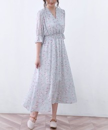 花柄フレアシフォンワンピース