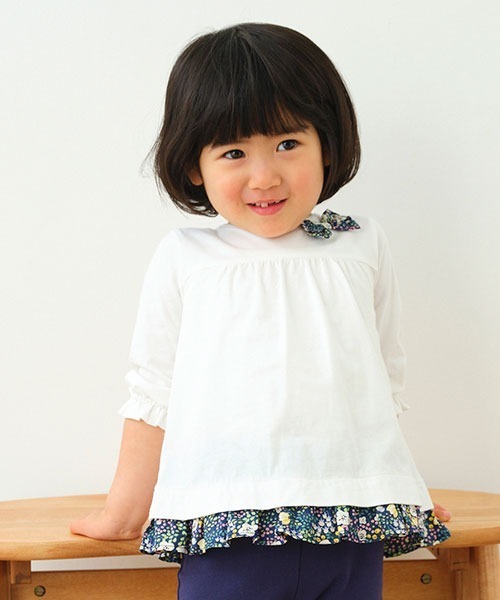 sense of wonder(センスオブワンダー)の「7分袖リボンTシャツ(Tシャツ/カットソー・キッズ・オフホワイト/ピンク・90cm/100cm/130cm/80cm/120cm/110cm)」の1枚目の写真