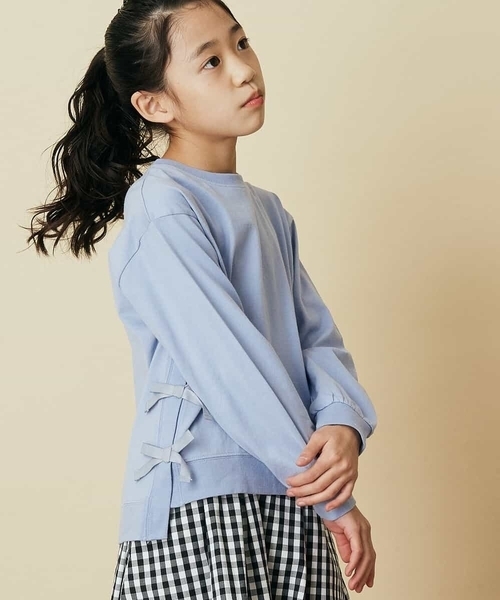 a.v.v（アーヴェヴェ）の「[140-150]【毛玉になりにくい】サイドリボン長袖Tシャツ（Tシャツ/カットソー・キッズ・ライトブルー/ネイビー/ライトパープル・140/150）」の7枚目の写真