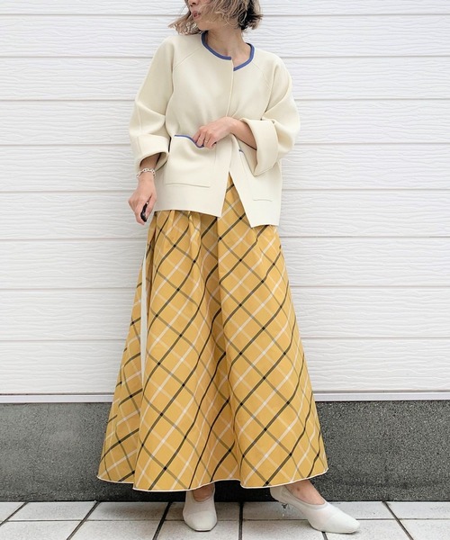 Q（キュー）の「ミラノリブダンボールジャケットカーデ（カーディガン/ボレロ・レディース・アイボリー/マスタード・MEDIUM）」の6枚目の写真