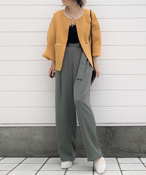 Q（キュー）の「ミラノリブダンボールジャケットカーデ（カーディガン/ボレロ・レディース・アイボリー/マスタード・MEDIUM）」の9枚目の写真