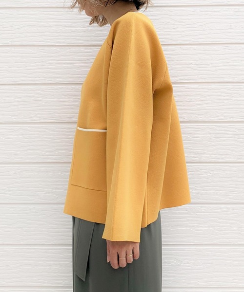 Q（キュー）の「ミラノリブダンボールジャケットカーデ（カーディガン/ボレロ・レディース・アイボリー/マスタード・MEDIUM）」の4枚目の写真