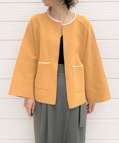 Q（キュー）の「ミラノリブダンボールジャケットカーデ（カーディガン/ボレロ・レディース・アイボリー/マスタード・MEDIUM）」の3枚目の写真