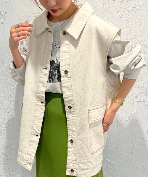 apres jour mignon(アプレジュールミニョン)の「デニムベスト【ZOZOTOWN限定アイテム】(ベスト・レディース・ダークブルー/オフホワイト/ブラック・フリー/X-LARGE)」の5枚目の写真