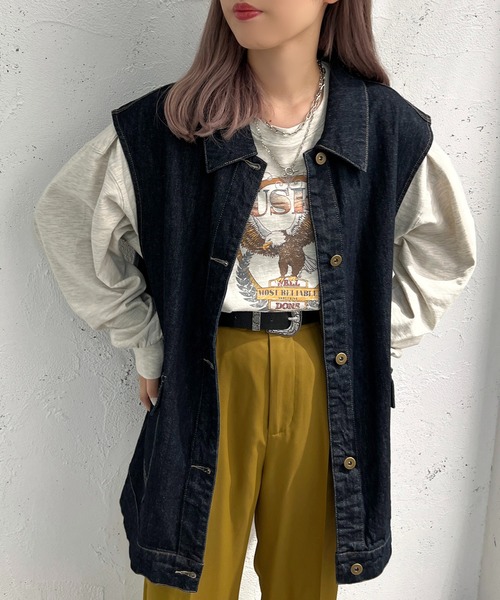 apres jour mignon(アプレジュールミニョン)の「デニムベスト【ZOZOTOWN限定アイテム】(ベスト・レディース・ダークブルー/オフホワイト/ブラック・フリー/X-LARGE)」の18枚目の写真