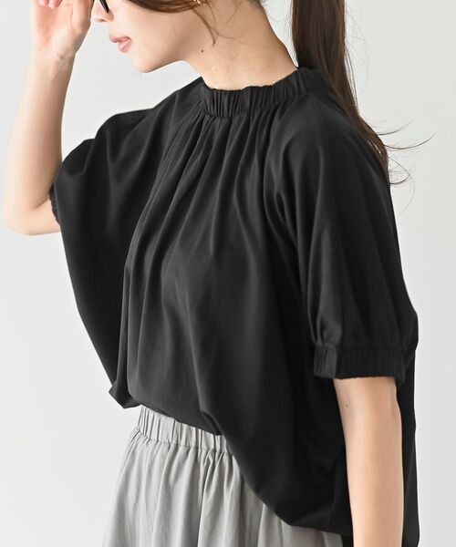 rps（アールピーエス）の「ネック＆スリーブゴム使いＴシャツ（Tシャツ/カットソー・レディース・チャコールグレー/ブラック/オフホワイト/グレイッシュベージュ/ブルー/パープル・M/フリー）」の21枚目の写真