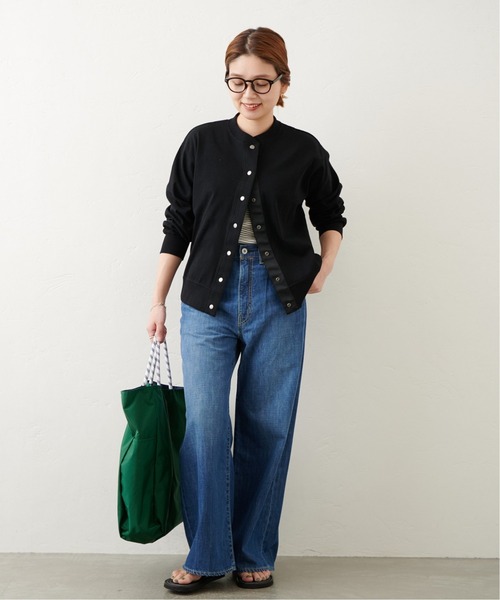 JOURNAL STANDARD（ジャーナルスタンダード）の「フライスDOTボタンカーディガン（カーディガン/ボレロ・レディース・ブラック/グリーン/ブルー系その他・FREE）」の4枚目の写真