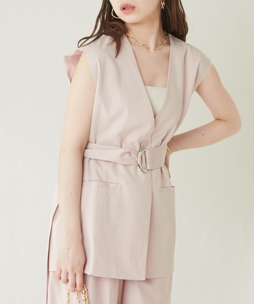 Chico（チコ）の「バックカシュクールベルト付きジャケットベスト（ノーカラージャケット・レディース・ホワイト/ブラック/ピンク・FREE）」の11枚目の写真