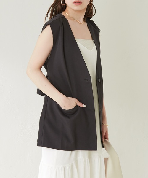 Chico（チコ）の「バックカシュクールベルト付きジャケットベスト（ノーカラージャケット・レディース・ホワイト/ブラック/ピンク・FREE）」の17枚目の写真