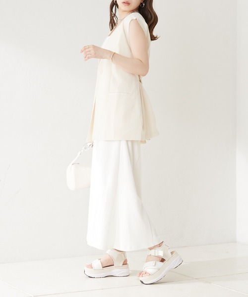 Chico（チコ）の「バックカシュクールベルト付きジャケットベスト（ノーカラージャケット・レディース・ホワイト/ブラック/ピンク・FREE）」の10枚目の写真