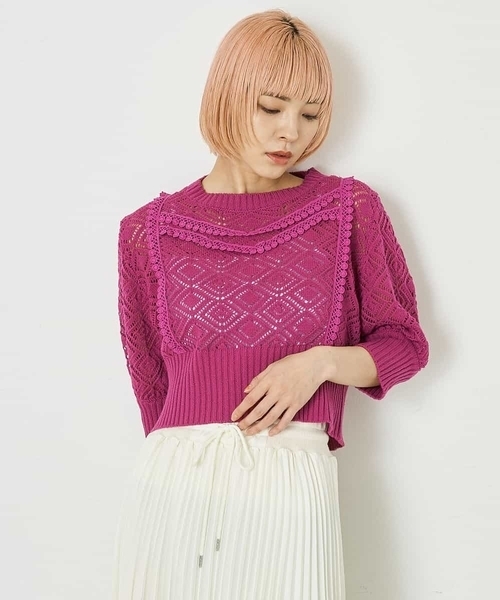 A de a.v.v（アードアー・ヴェ・ヴェ）の「フリルレースニット（ニット/セーター・レディース・パープル/ホワイト・39）」の5枚目の写真