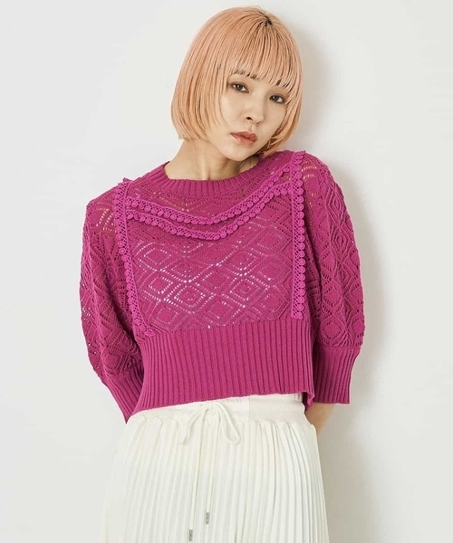 A de a.v.v（アードアー・ヴェ・ヴェ）の「フリルレースニット（ニット/セーター・レディース・パープル/ホワイト・39）」の4枚目の写真