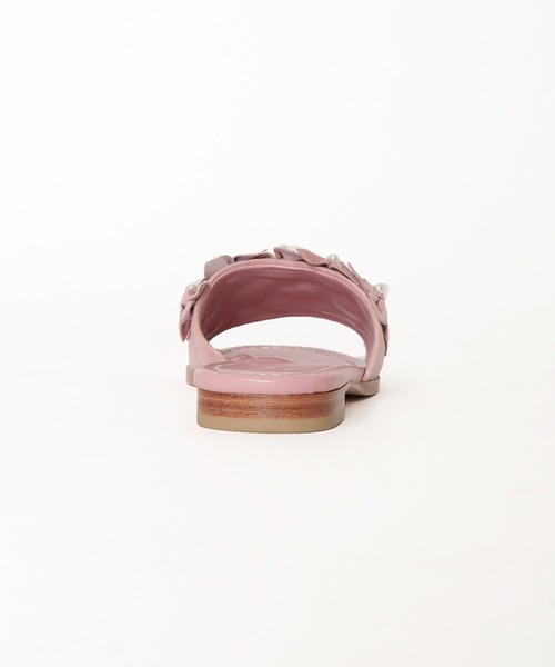 ツルバイマリコオイカワフラットサンダルピンク花フラワーパール