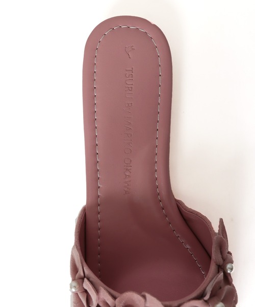 ツルバイマリコオイカワフラットサンダルピンク花フラワーパール