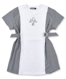 ZIDDY（ジディ）の「ZIDDY/【ニコ☆プチ8月号掲載】ストライプチェックサイドベルト異素材ドッキングワンピース(130~160cm)（ワンピース・キッズ）」